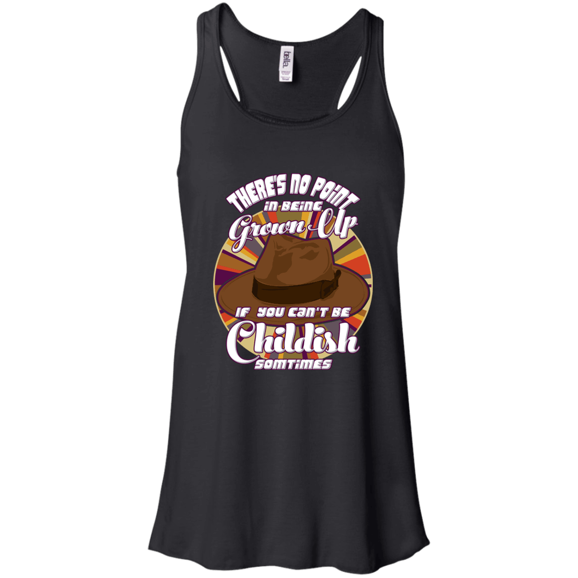 Designs by MyUtopia Shout Out:Doctor Who Quote No Point Being A Grown Up If You Can't Be Childish Ladies Flowy Racerback Tank,Black / X-Small,Tank Tops