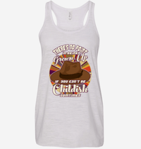 Load image into Gallery viewer, Designs by MyUtopia Shout Out:Doctor Who Quote No Point Being A Grown Up If You Can&#39;t Be Childish Ladies Flowy Racerback Tank,Vintage White / S,Tank Tops
