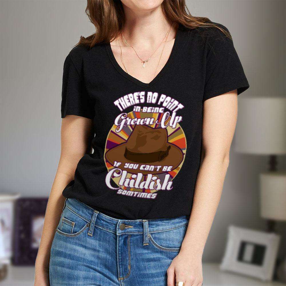 Designs by MyUtopia Shout Out:Doctor Who Quote No Point Being A Grown Up If You Can't Be Childish Ladies' V-Neck T-Shirt