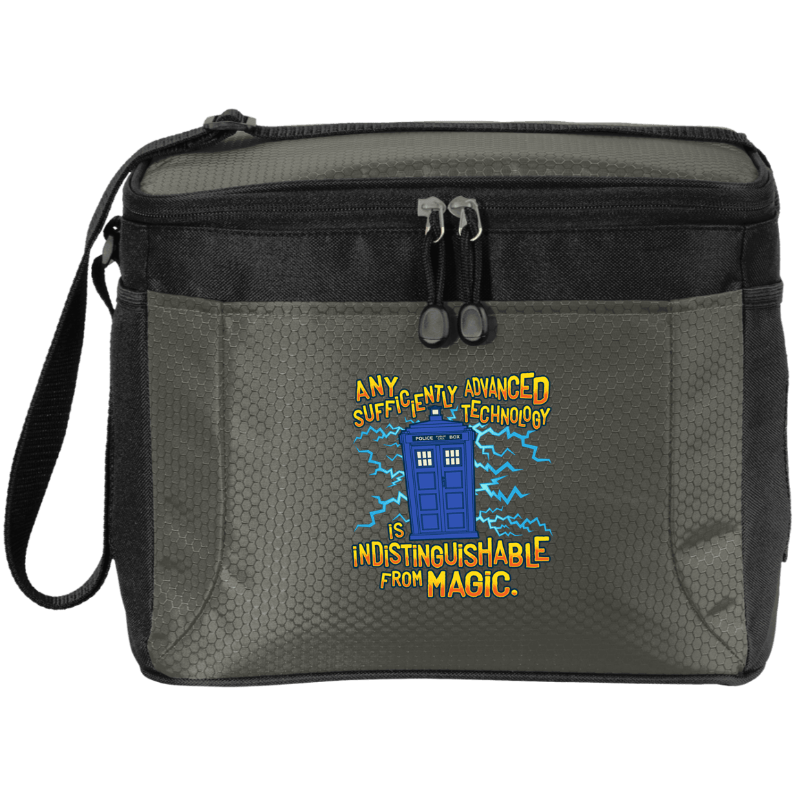 Designs by MyUtopia Shout Out:Doctor Who Quote, Technology is Indistinguishable from Magic 12-Pack Cooler,Grey/Black / One Size,Bags