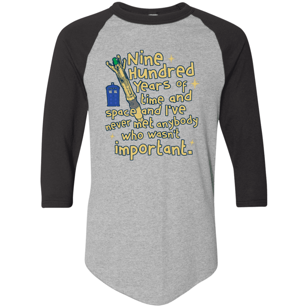 Designs by MyUtopia Shout Out:Doctor Who TARDIS 900 Years of Time and Space 3/4 Length Sleeve Color block Raglan Jersey T-Shirt,Athletic Heather/Black / S,Long Sleeve T-Shirts