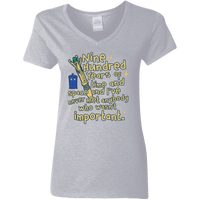 Load image into Gallery viewer, Designs by MyUtopia Shout Out:Doctor Who TARDIS 900 Years of Time and Space Cotton Ladies V-Neck T-Shirt,Sport Grey / S,Ladies T-Shirts
