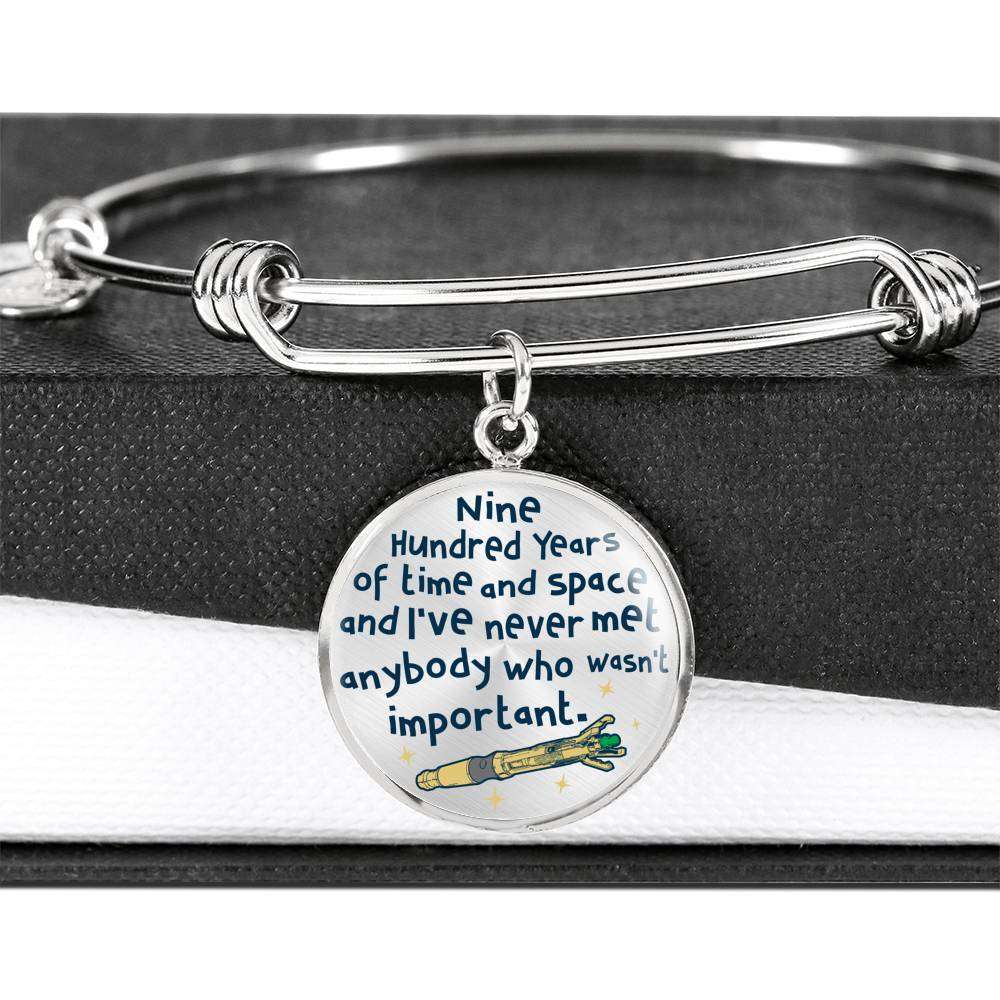 Designs by MyUtopia Shout Out:Doctor Who TARDIS 900 Years of Time and Space Personalized Engravable Keepsake Bangle Bracelet,Silver / No,Bracelets