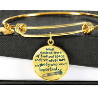 Load image into Gallery viewer, Designs by MyUtopia Shout Out:Doctor Who TARDIS 900 Years of Time and Space Personalized Engravable Keepsake Bangle Bracelet,Gold / No,Bracelets

