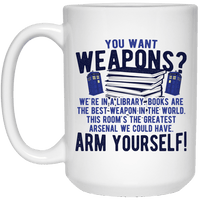 Load image into Gallery viewer, Designs by MyUtopia Shout Out:Doctor Who TARDIS Books Are The Best Weapon Ceramic Coffee Mug - White,White / 15 oz,Ceramic Coffee Mug
