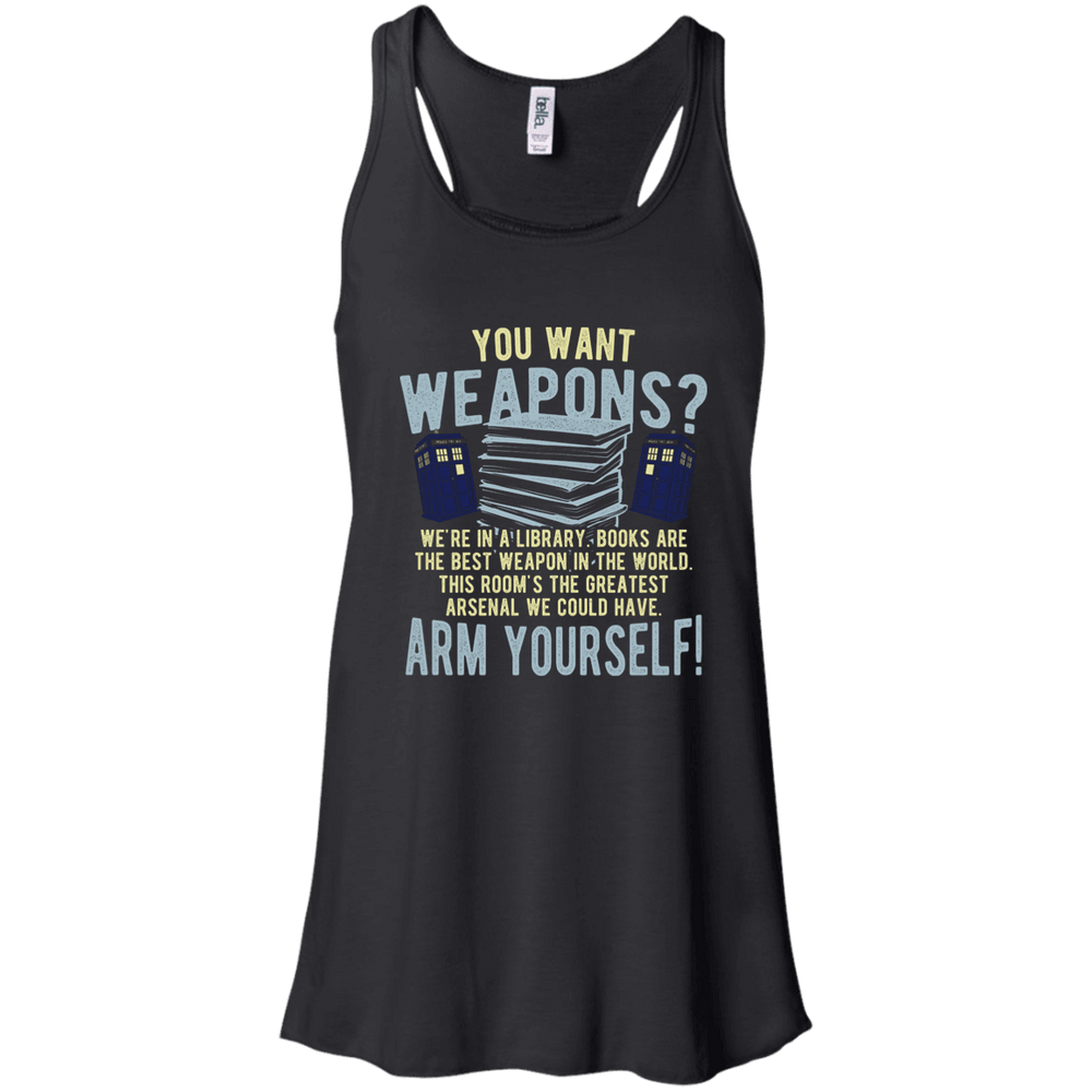 Designs by MyUtopia Shout Out:Doctor Who TARDIS Books Are The Best Weapon Flowy Racerback Tank,X-Small / Black,Tank Tops