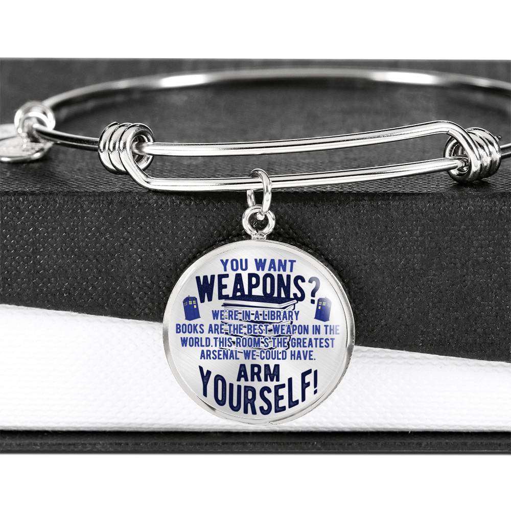 Designs by MyUtopia Shout Out:Doctor Who TARDIS Books Are The Best Weapon Personalized Engravable Keepsake Bangle Bracelet,316L Stainless Steel / No,Bracelets