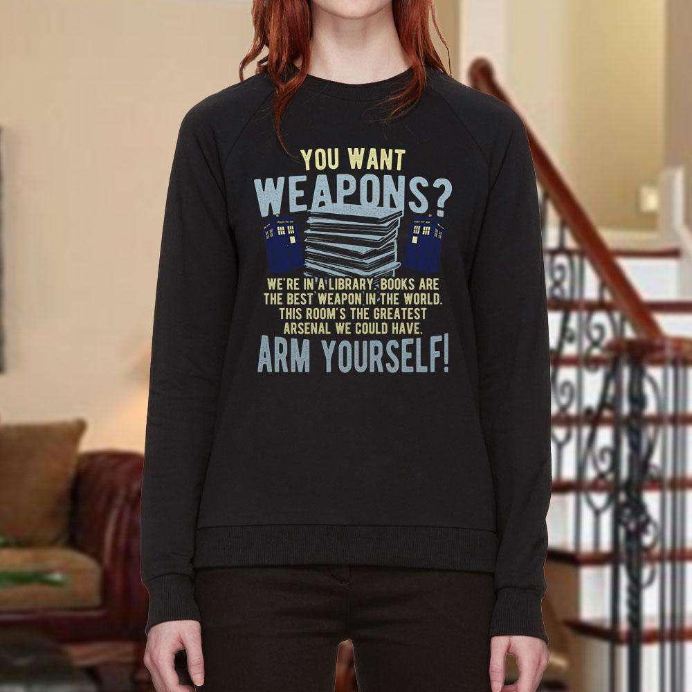 Designs by MyUtopia Shout Out:Doctor Who TARDIS Books Are The Best Weapon Unisex Adult Crewneck Sweat Shirt