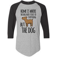 Load image into Gallery viewer, Designs by MyUtopia Shout Out:Dog Hair at Home 3/4 Length Sleeve Color block Raglan Jersey T-Shirt,Athletic Heather/Black / S,Adult Unisex T-Shirt
