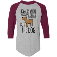 Load image into Gallery viewer, Designs by MyUtopia Shout Out:Dog Hair at Home 3/4 Length Sleeve Color block Raglan Jersey T-Shirt,Athletic Heather/Maroon / S,Adult Unisex T-Shirt
