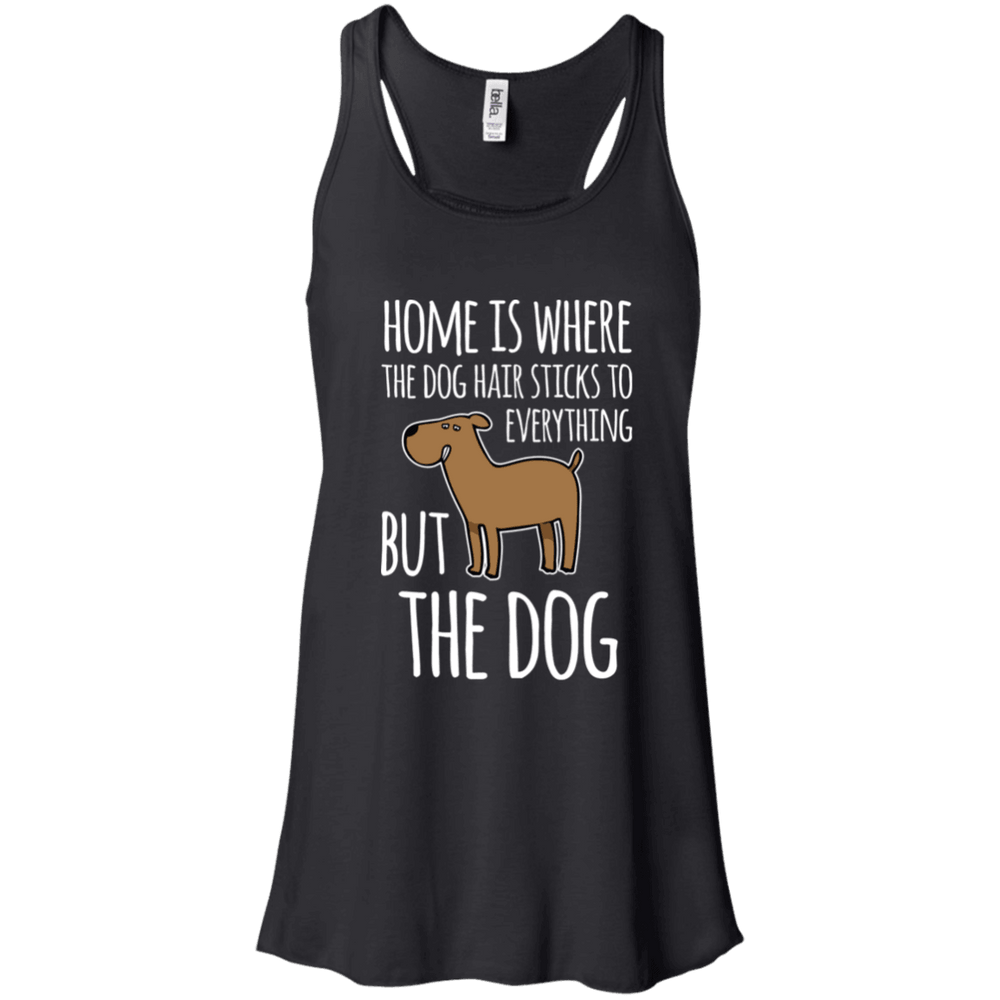 Designs by MyUtopia Shout Out:Dog Hair at Home Ladies Canvas Flowy Racerback Tank,X-Small / Black,Tank Tops