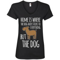 Load image into Gallery viewer, Designs by MyUtopia Shout Out:Dog Hair at Home Ladies&#39; V-Neck T-Shirt,Black / S,Ladies T-Shirts
