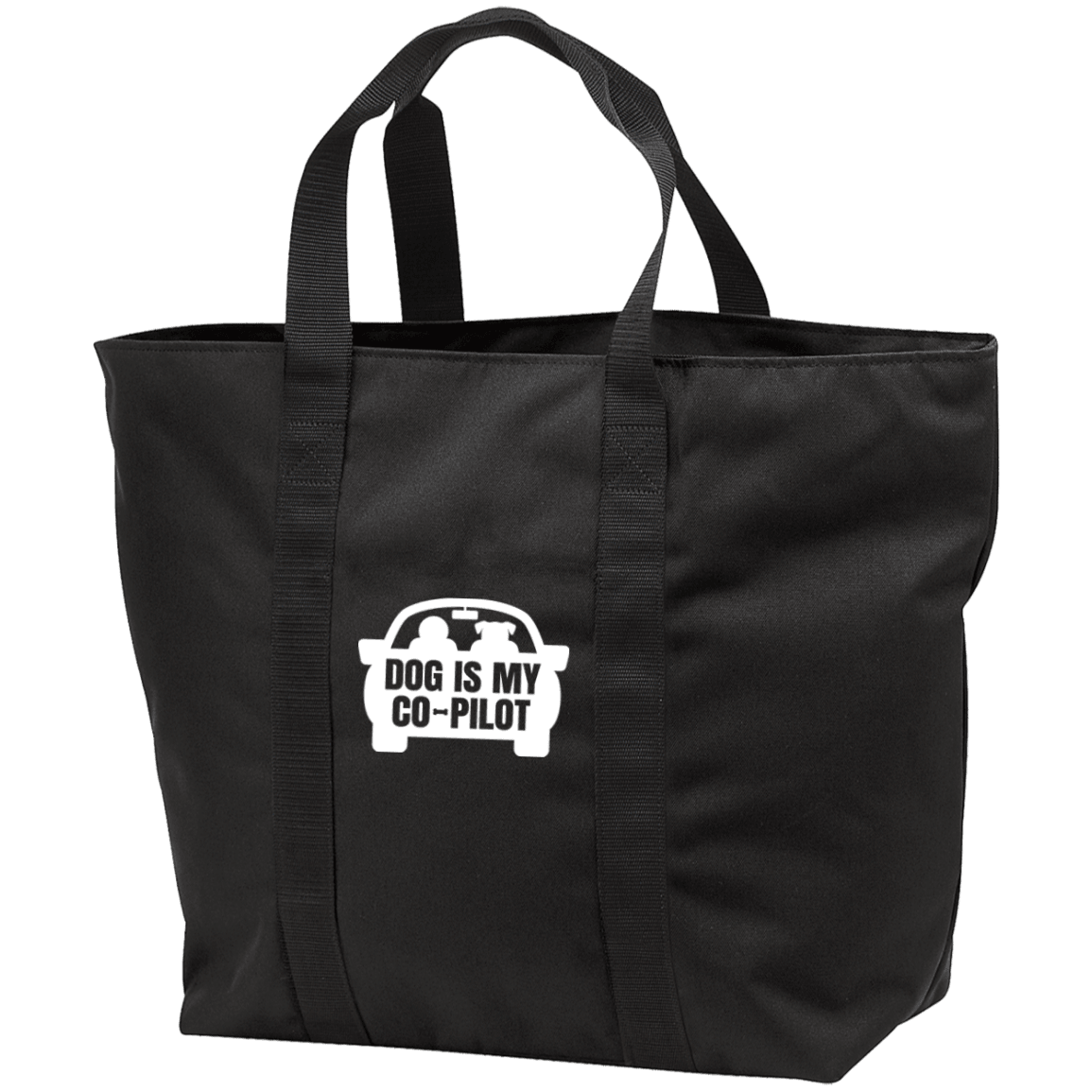 Designs by MyUtopia Shout Out:Dog is My Co-Pilot Embroidered All Purpose Tote Bag w Zipper Closure and side pocket,Black/Black / One Size,Totebag