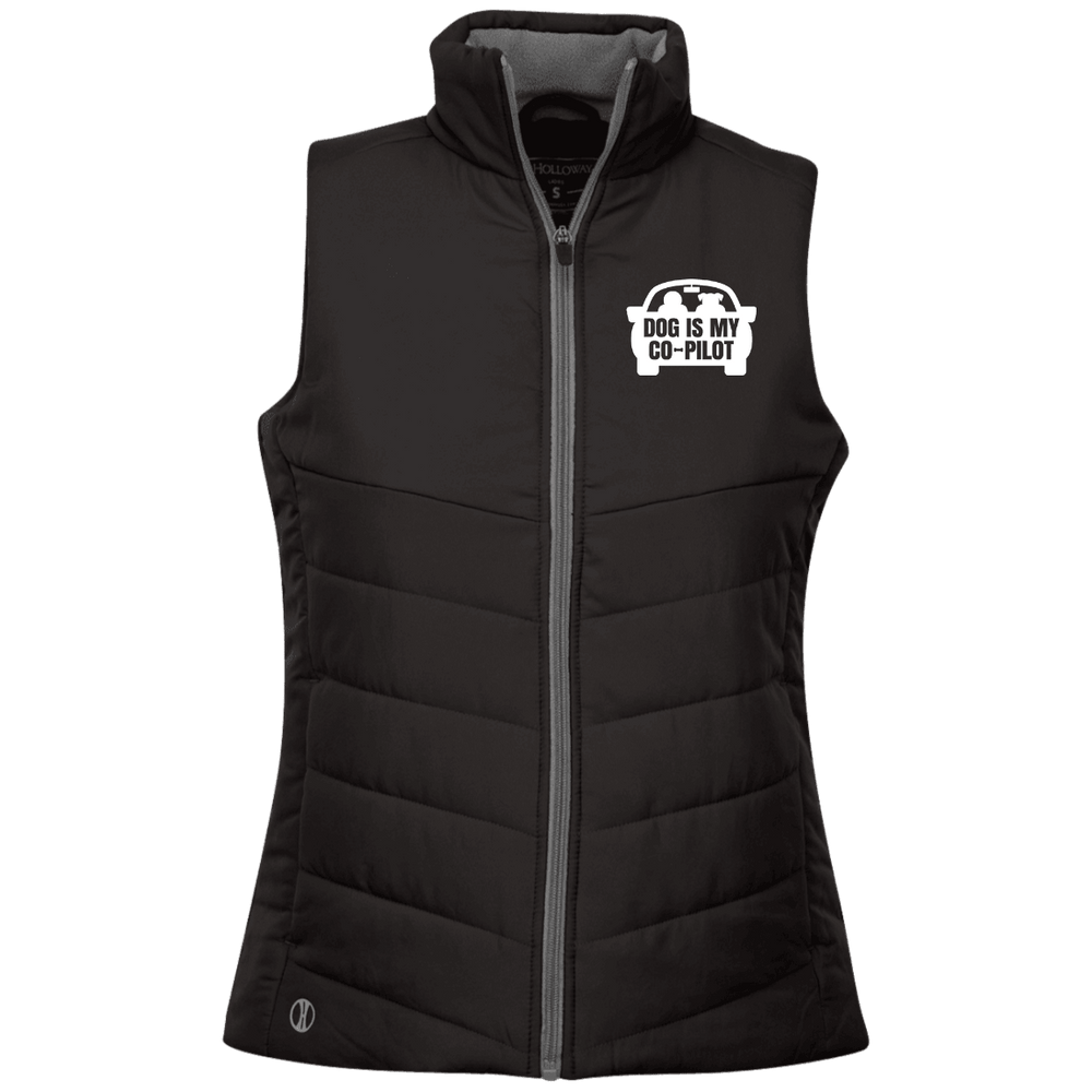 Designs by MyUtopia Shout Out:Dog is My Co-Pilot Embroidered Ladies' Quilted Vest,Black / X-Small,Jackets