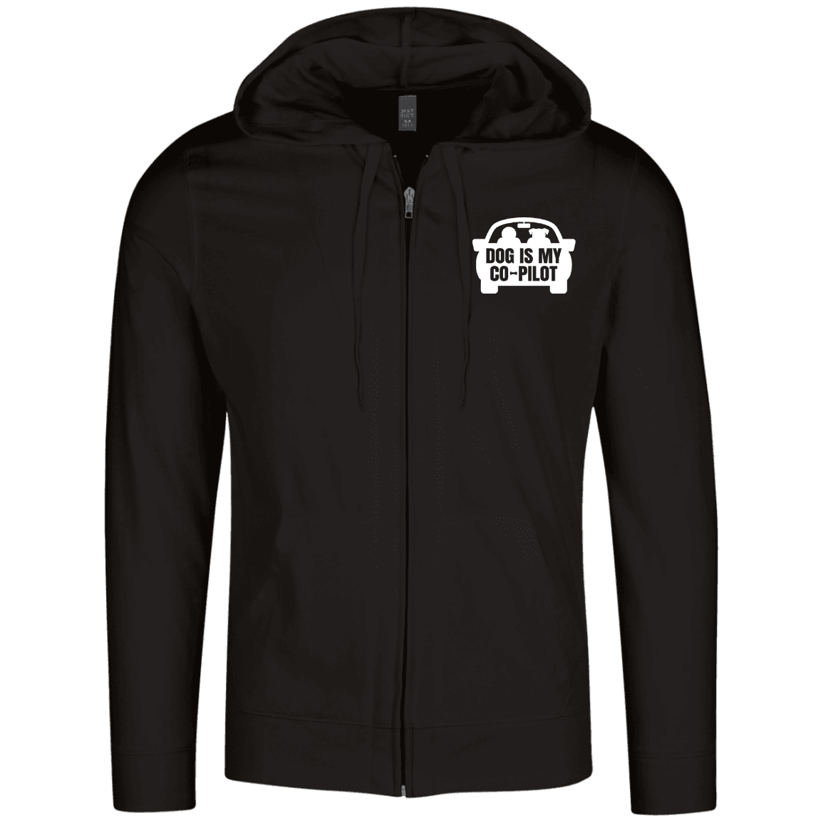 Designs by MyUtopia Shout Out:Dog is My Co-Pilot Embroidered Lightweight Full Zip Hoodie,Black / X-Small,Sweatshirts