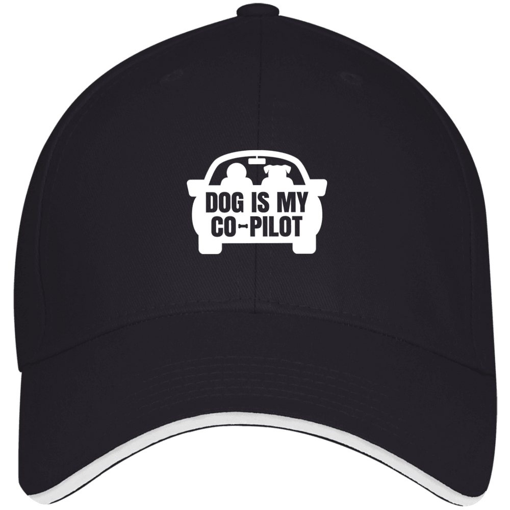 Designs by MyUtopia Shout Out:Dog is My Co-Pilot Embroidered Structured Twill Baseball Cap With Sandwich Visor,Navy/White / One Size,Hats