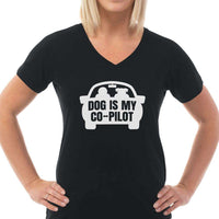 Load image into Gallery viewer, Designs by MyUtopia Shout Out:Dog is My Co-Pilot Ladies&#39; V-Neck T-Shirt
