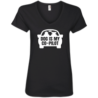 Load image into Gallery viewer, Designs by MyUtopia Shout Out:Dog is My Co-Pilot Ladies&#39; V-Neck T-Shirt,S / Black,Ladies T-Shirts
