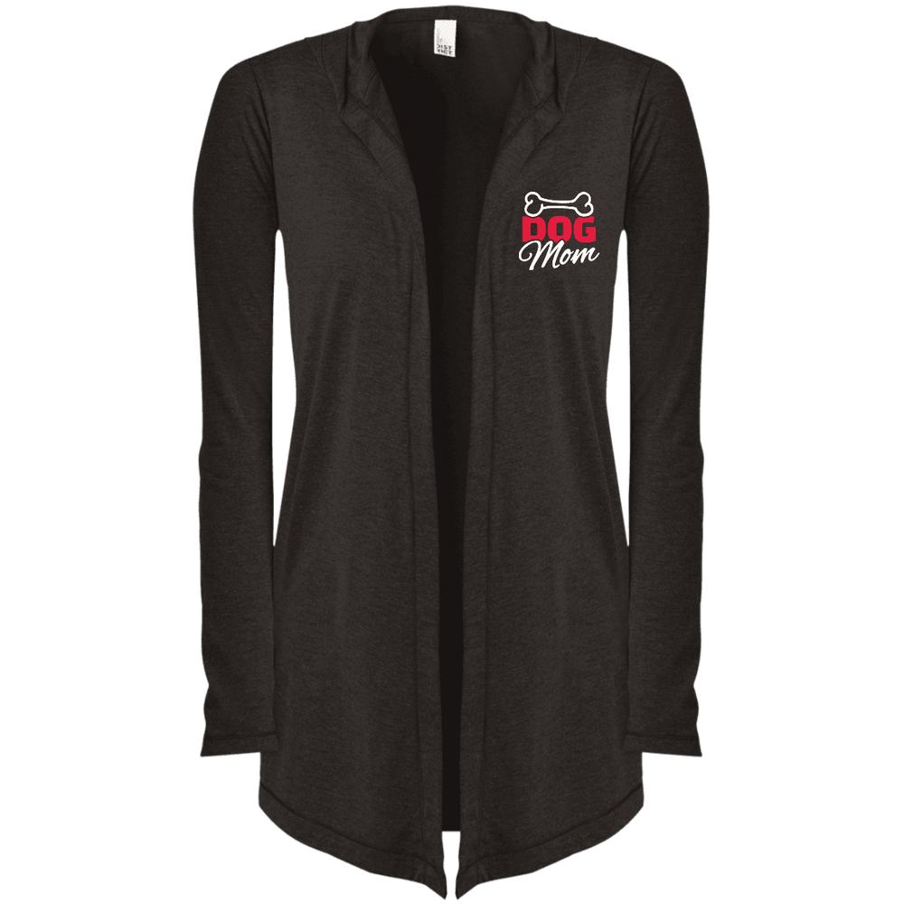 Designs by MyUtopia Shout Out:Dog Mom with Bone Embroidered District Women's Hooded Cardigan,Black Frost / X-Small,Sweatshirts