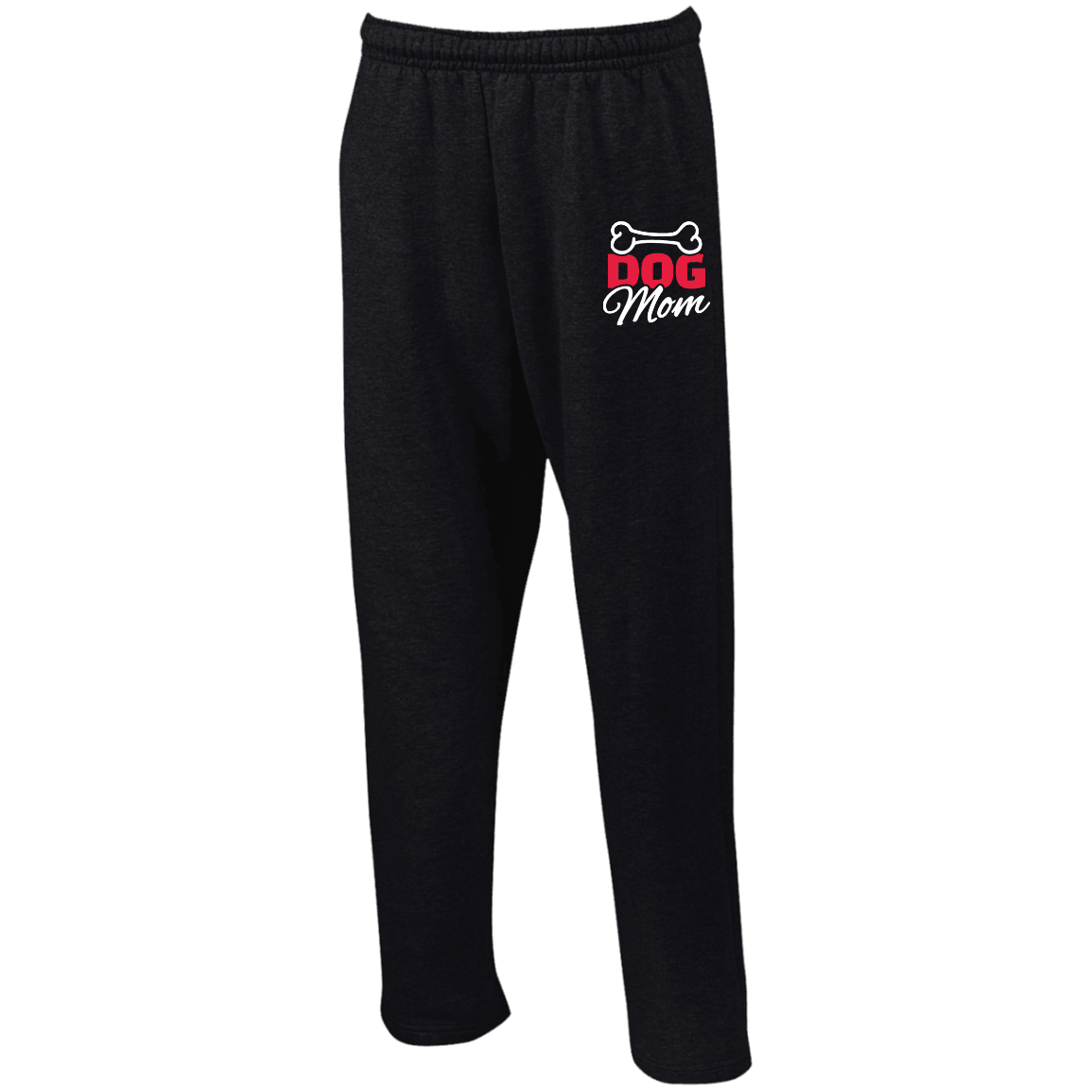 Designs by MyUtopia Shout Out:Dog Mom with Bone Embroidered Open Bottom Sweatpants with Pockets,Black / S,Pants