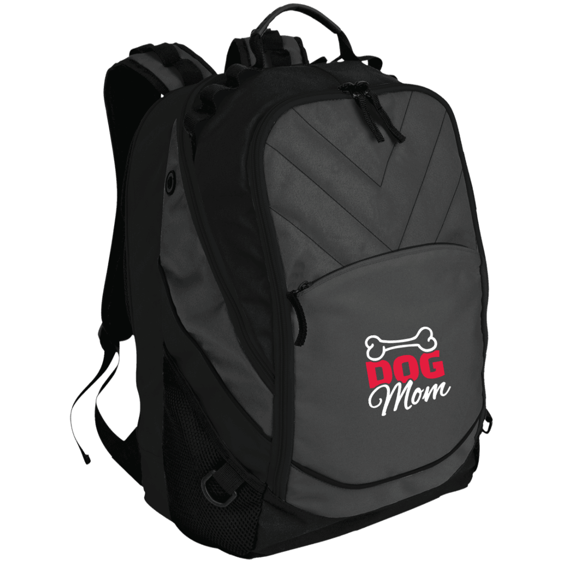Designs by MyUtopia Shout Out:Dog Mom with Bone Embroidered Port Authority Laptop Computer Backpack