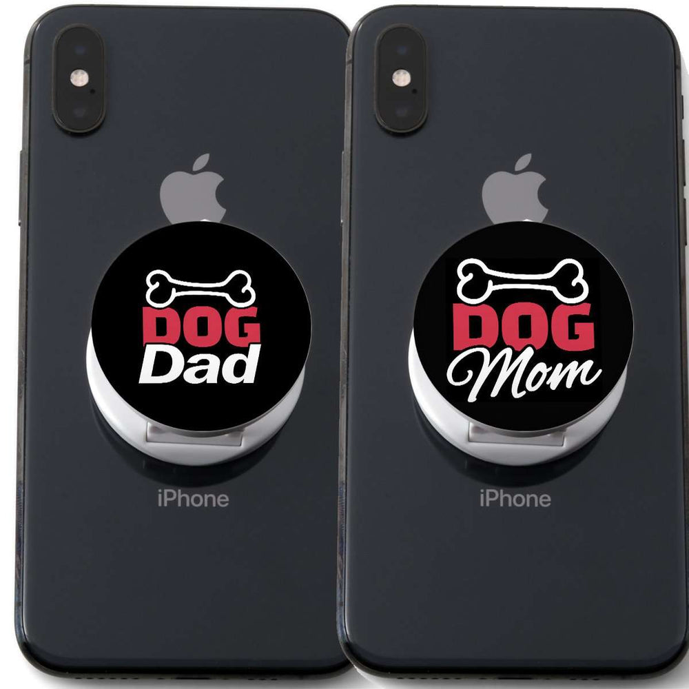 Designs by MyUtopia Shout Out:Dog Parent with Bone Hinged Pop-out Phone Grip and Stand for Smartphones and Tablets