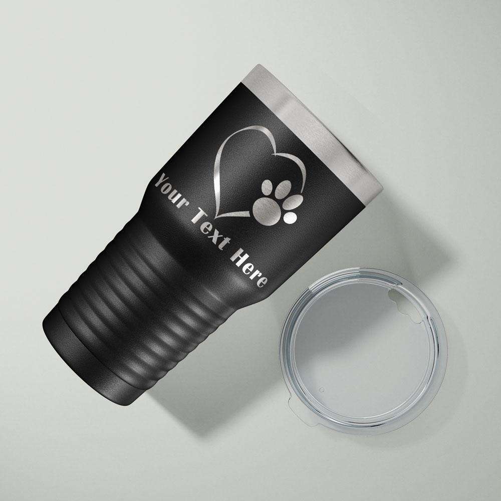 Designs by MyUtopia Shout Out:Dog Paw Prints On My Heart Personalized Laser Engraved 30 Oz Stainless Steel Drink Tumbler,Black,Polar Camel Tumbler