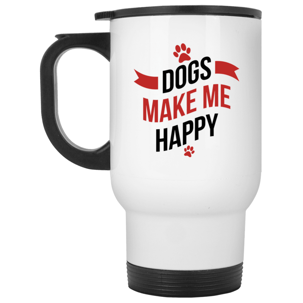 Designs by MyUtopia Shout Out:Dogs Make Me Happy 14oz Stainless Steel Travel Coffee Mug