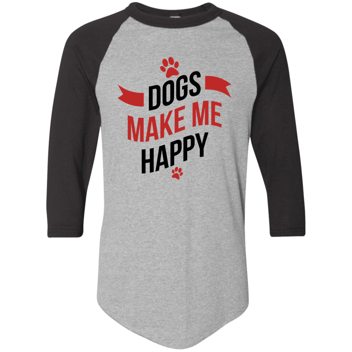 Designs by MyUtopia Shout Out:Dogs Make Me Happy 3/4 Length Sleeve Color block Raglan Jersey T-Shirt,Athletic Heather/Black / S,Long Sleeve T-Shirts