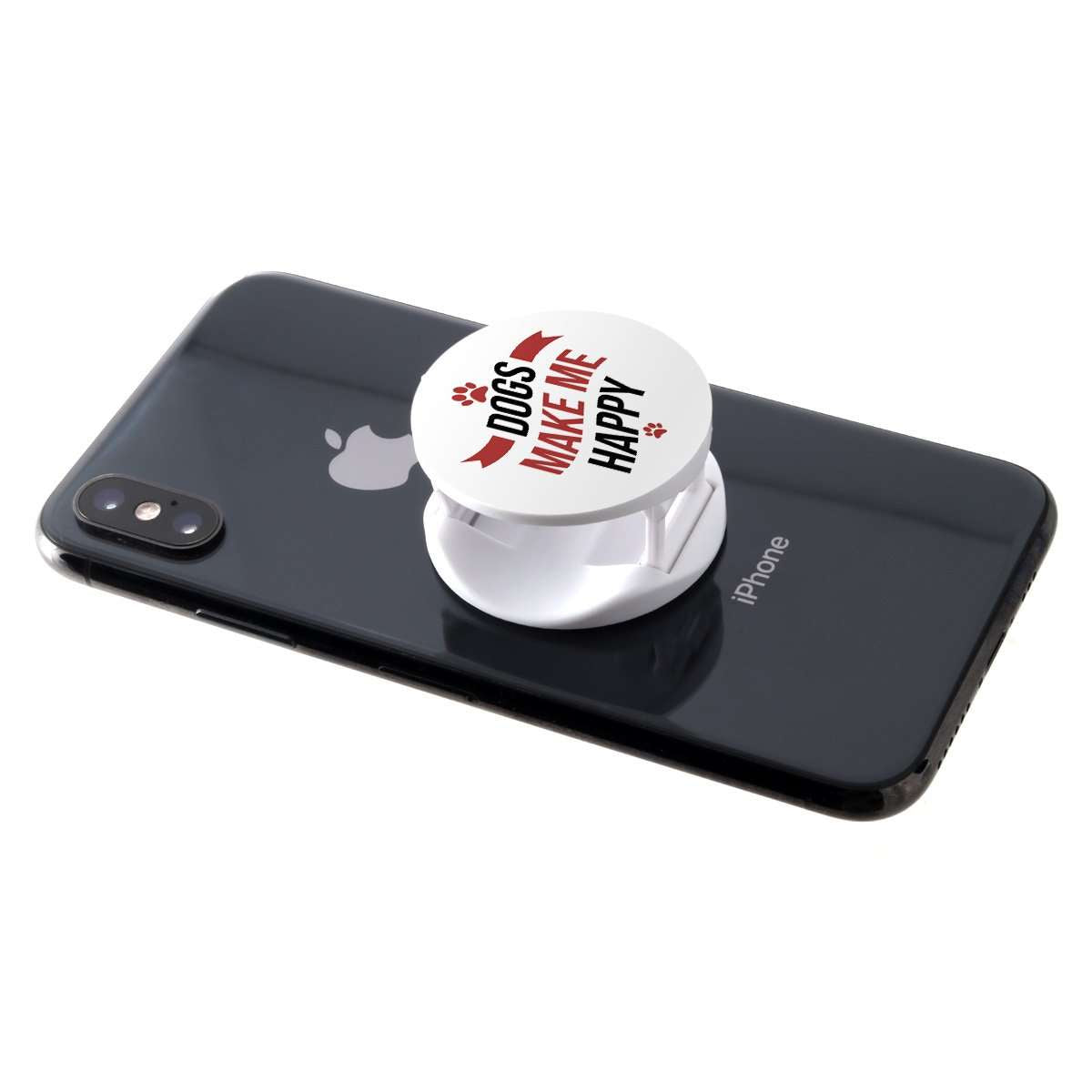 Designs by MyUtopia Shout Out:Dogs Make Me Happy Hinged Phone Grip and Stand for Smartphones and Tablets