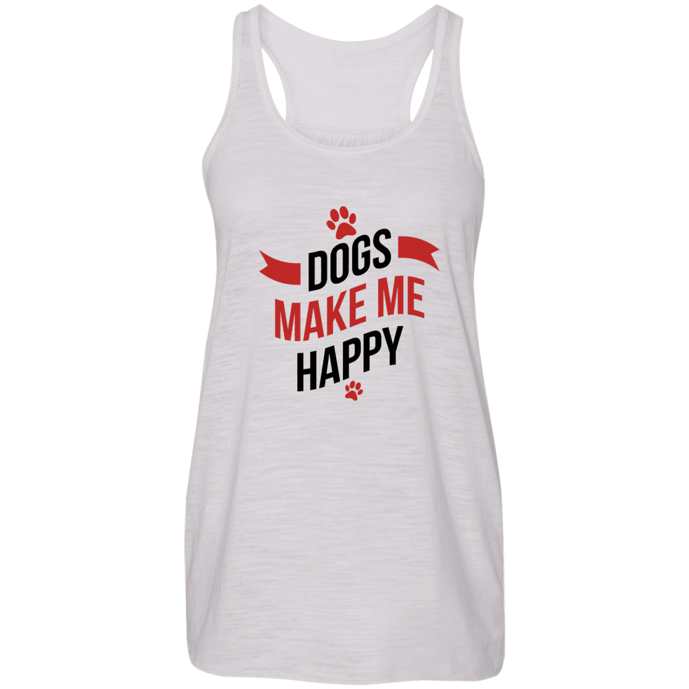 Designs by MyUtopia Shout Out:Dogs Make Me Happy Ladies Flowy Racer-back Tank Top,X-Small / Vintage White,Tank Tops