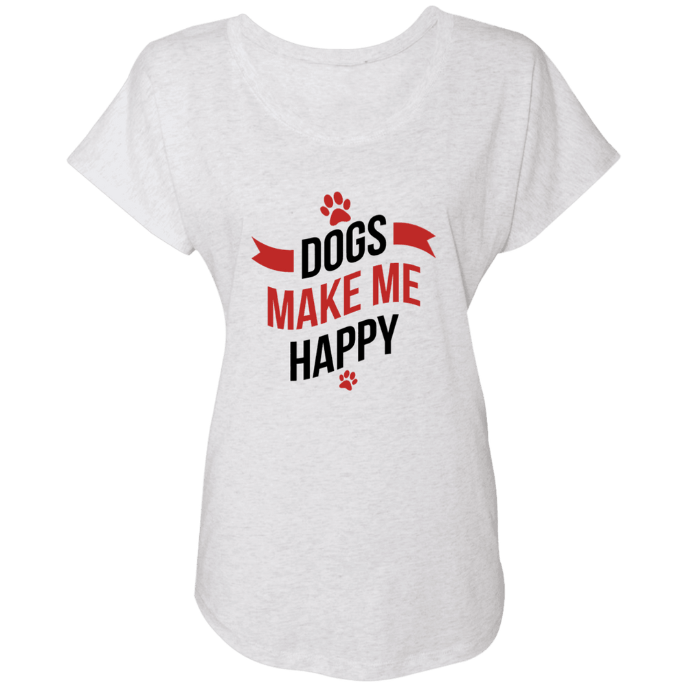 Designs by MyUtopia Shout Out:Dogs Make Me Happy Ladies' Triblend Dolman Shirt,X-Small / Heather White,Ladies T-Shirts