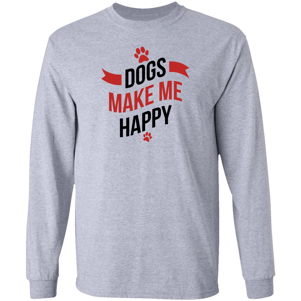 Designs by MyUtopia Shout Out:Dogs Make Me Happy Long Sleeve Ultra Cotton Unisex T-Shirt,S / Sport Grey,Long Sleeve T-Shirts