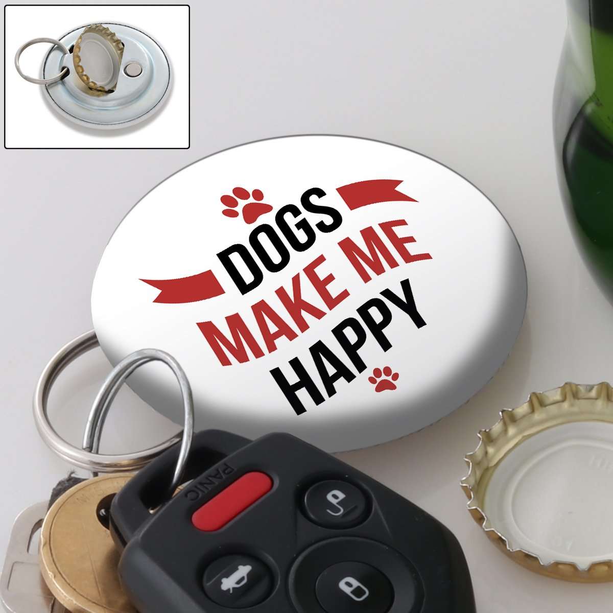 Designs by MyUtopia Shout Out:Dogs Make Me Happy Magnetic Key chain and bottle opener