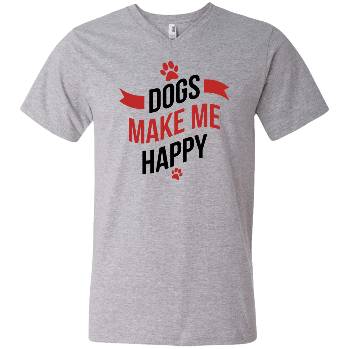 Designs by MyUtopia Shout Out:Dogs Make Me Happy Mens/Ladies V-Neck T-Shirt,Men's V-Neck T-Shirt / S / Heather Grey,Adult Unisex T-Shirt