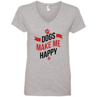Load image into Gallery viewer, Designs by MyUtopia Shout Out:Dogs Make Me Happy Mens/Ladies V-Neck T-Shirt,Ladies&#39; V-Neck T-Shirt / S / Heather Grey,Adult Unisex T-Shirt
