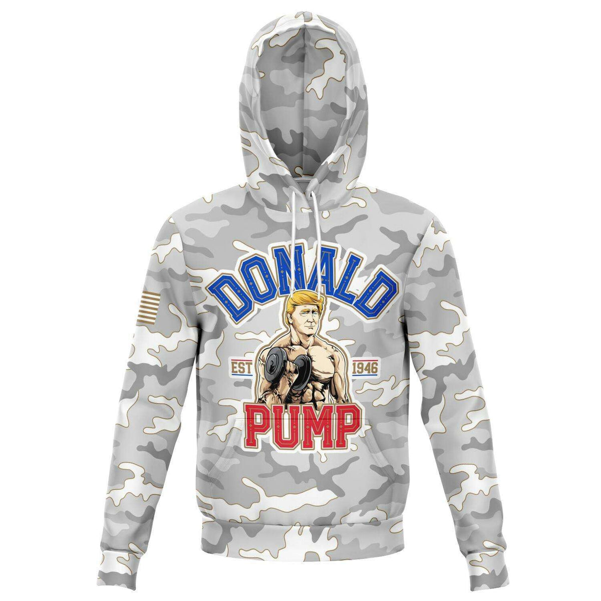 Designs by MyUtopia Shout Out:Donald Pump Funny Trump Humor - Fashion Fleece Lined Hooded Sweatshirt,XS / Grey,Fashion Hoodie - AOP