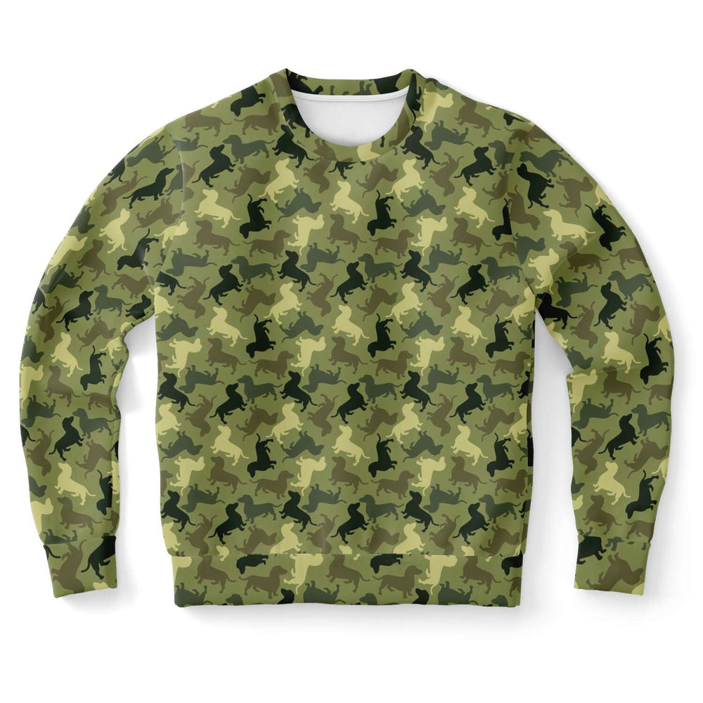 Designs by MyUtopia Shout Out:Doxie Shaped Camo Print Fleece Lined Fashion Sweatshirt,XS,Fashion Sweatshirt - AOP