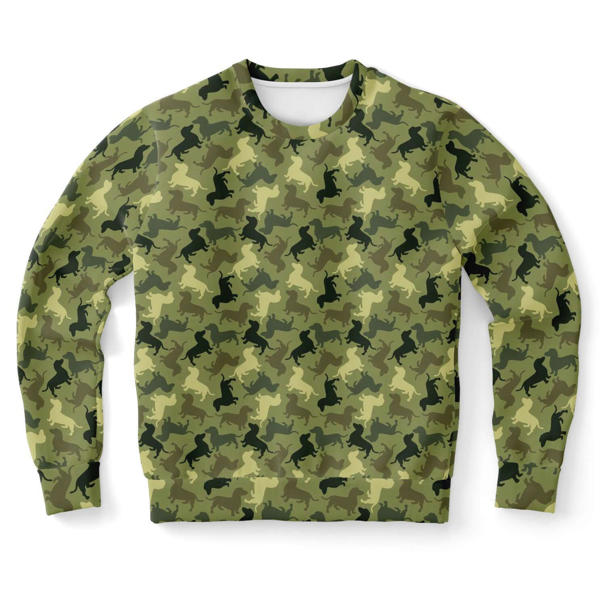 Designs by MyUtopia Shout Out:Doxie Shaped Camo Print Fleece Lined Fashion Sweatshirt,XS,Fashion Sweatshirt - AOP