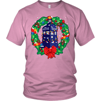 Load image into Gallery viewer, Designs by MyUtopia Shout Out:Dr Who Christmas Wreath,District Unisex Shirt / Pink / S,Adult Unisex T-Shirt
