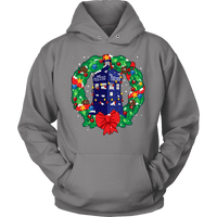 Load image into Gallery viewer, Designs by MyUtopia Shout Out:Dr Who Christmas Wreath,Unisex Hoodie / Grey / S,Adult Unisex T-Shirt
