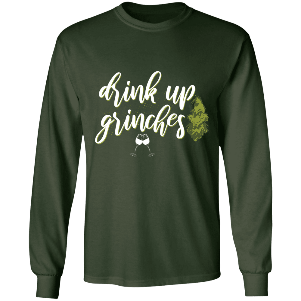 Designs by MyUtopia Shout Out:Drink Up Grinches - Ultra Cotton Long Sleeve T-Shirt,Forest Green / S,Long Sleeve T-Shirts