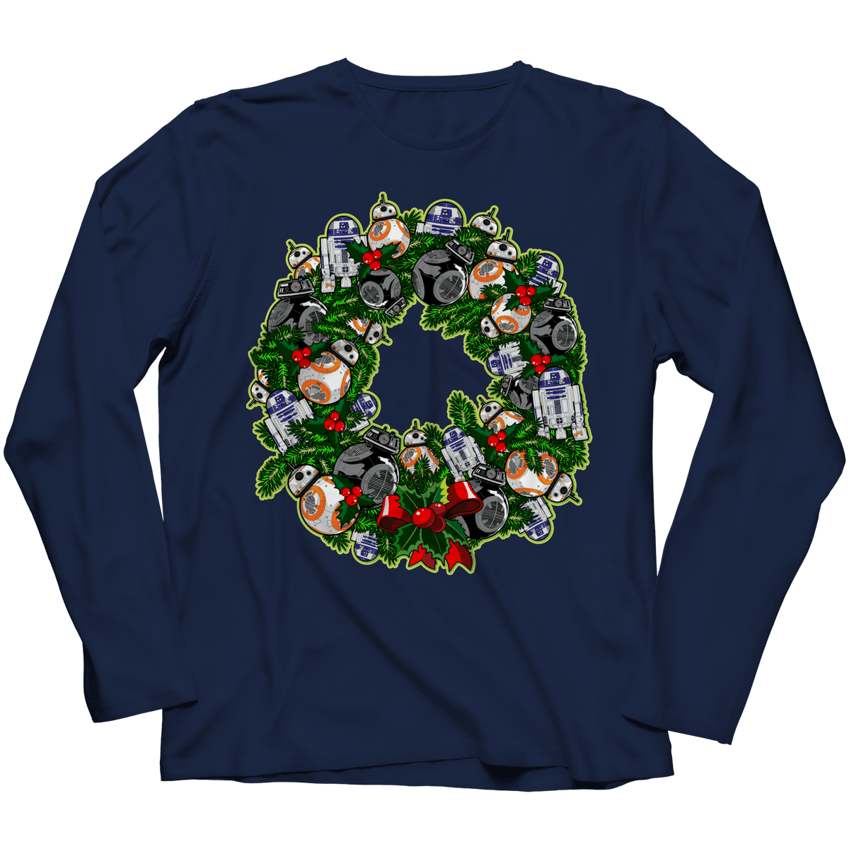 Designs by MyUtopia Shout Out:Droid Wreath Unisex Shirts,Long Sleeve / Navy / 4XL,Unisex Shirt