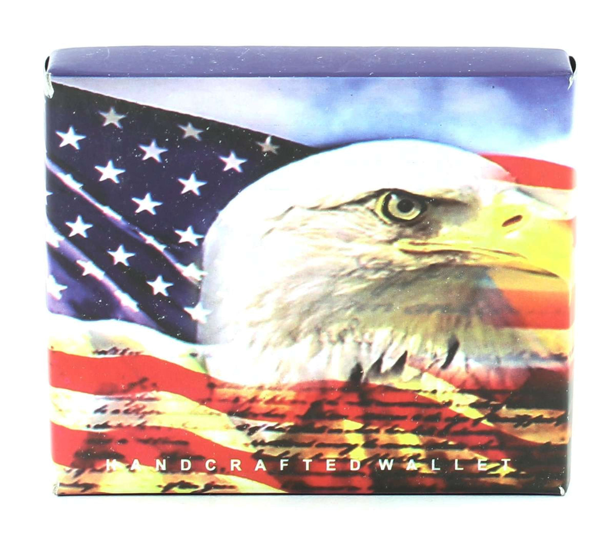 Designs by MyUtopia Shout Out:Eagle and USA Flag Patriotic Mens Bifold Wallet with Flip Up ID Window Faux Leather