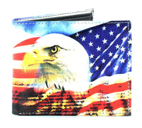 Load image into Gallery viewer, Designs by MyUtopia Shout Out:Eagle and USA Flag Patriotic Mens Bifold Wallet with Flip Up ID Window Faux Leather
