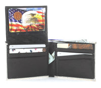 Load image into Gallery viewer, Designs by MyUtopia Shout Out:Eagle and USA Flag Patriotic Mens Bifold Wallet with Flip Up ID Window Faux Leather
