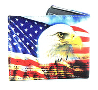 Load image into Gallery viewer, Designs by MyUtopia Shout Out:Eagle and USA Flag Patriotic Mens Bifold Wallet with Flip Up ID Window Faux Leather
