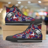 Load image into Gallery viewer, Designs by MyUtopia Shout Out:Eagles Fan Art on Red White and Blue Eagles Camo Print Canvas High Top Shoes,Men&#39;s / Mens US 5 (EU38) / Red/Blue/White Camouflage,High Top Sneakers
