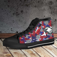 Load image into Gallery viewer, Designs by MyUtopia Shout Out:Eagles Fan Art on Red White and Blue Eagles Camo Print Canvas High Top Shoes

