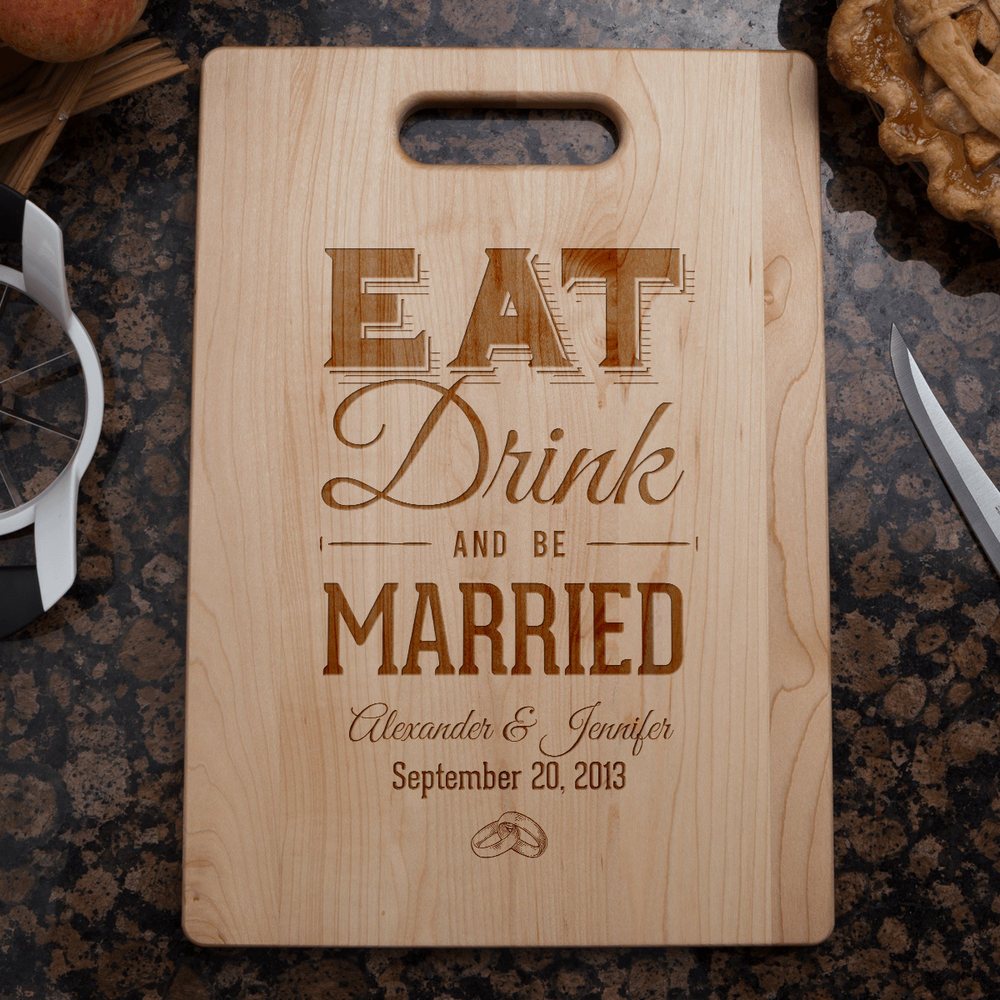 Designs by MyUtopia Shout Out:Eat Drink And be Married Personalized With Names and Date Maple Cutting Board,🌟  Best Value 9 3/4″ X 13.5″,Cutting Board